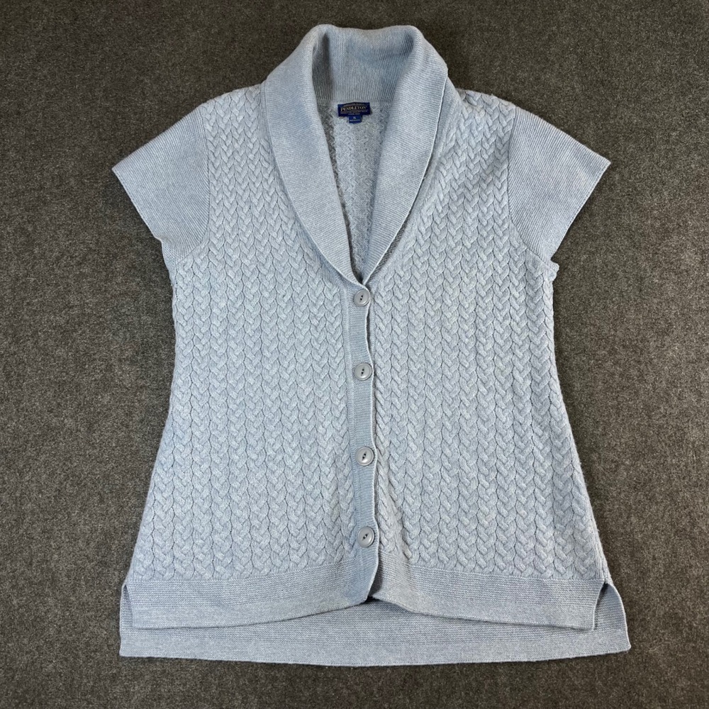 Pendleton Womens XL Light Blue Lambswool Blend Cable Knit Shawl Collar Vest